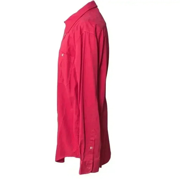 Mens Woolrich Large Red Long Sleeve Button Up Shirt Double Pockets 100% Cotton - Picture 4 of 12